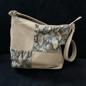 Stone & Co. Shoulder Purse genuine pebbled leather Tan & snakeskin Handbag